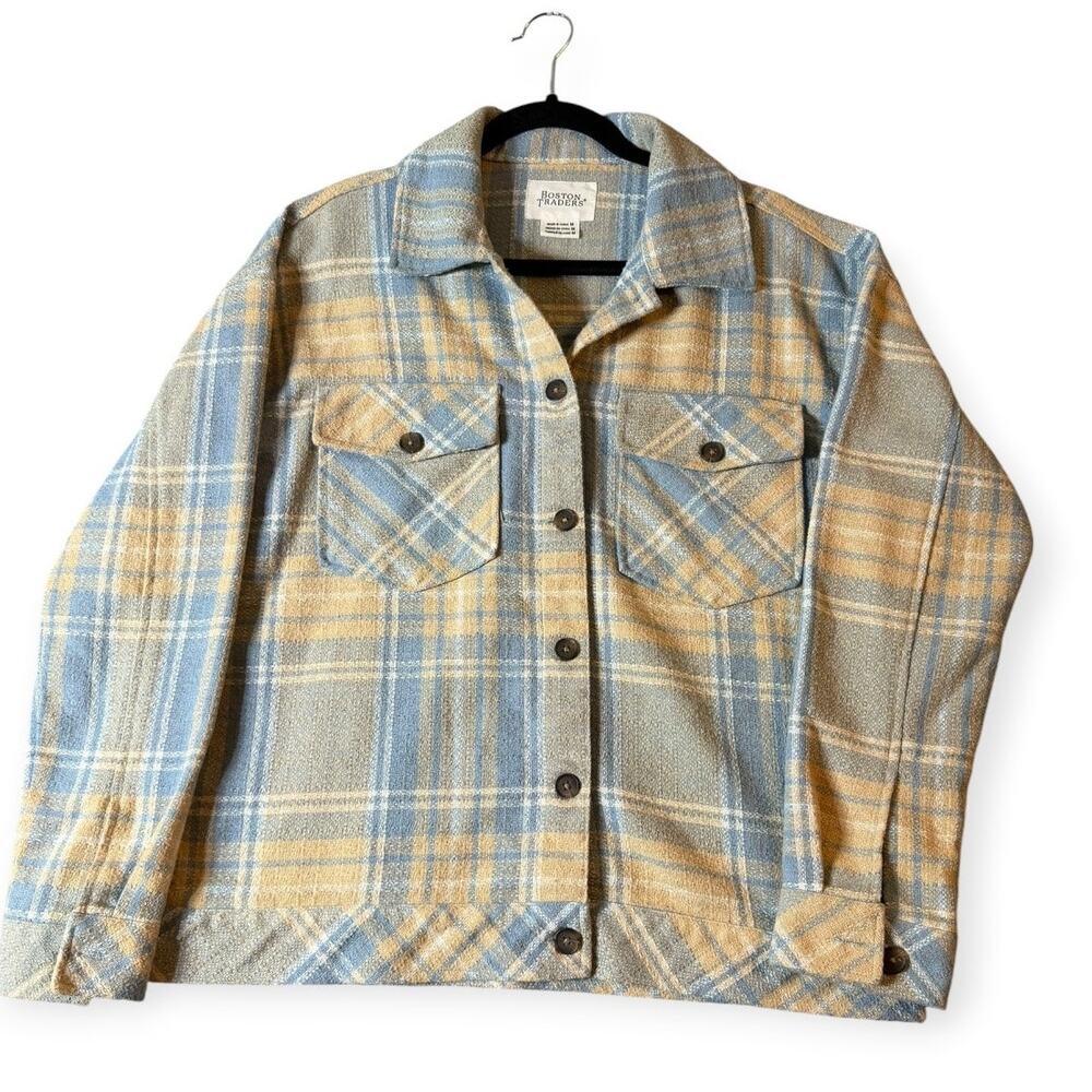 Boston Traders Button-Up Trucker Jacket, Blue/Cream, Women's M